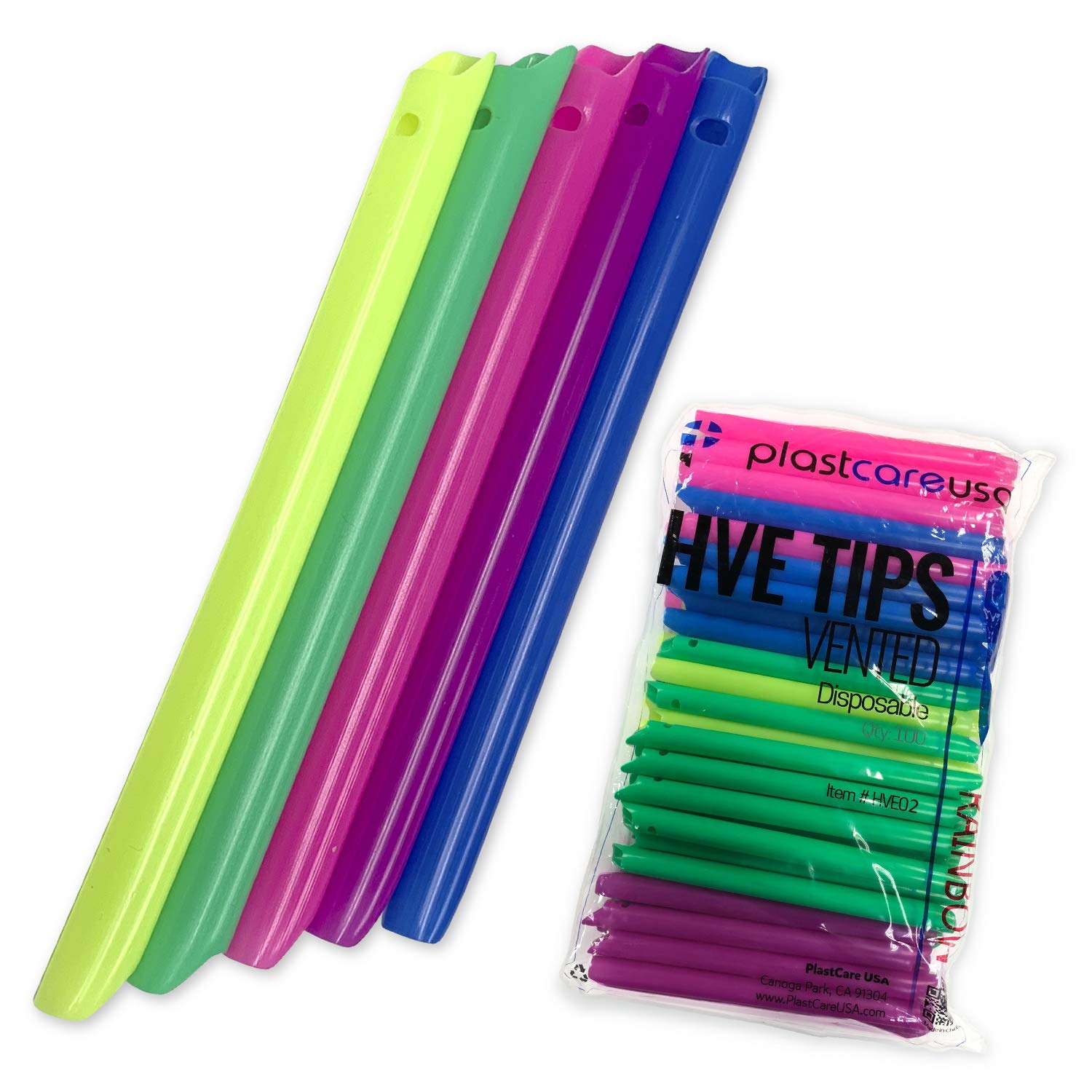 100 HVE Evacuation Suction Dental Tips, Vented, Rainbow Assorted
