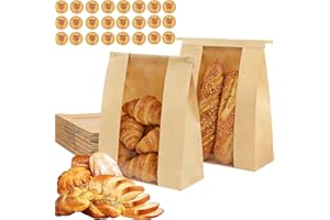 Qeedee 60 Pcs Paper Bread Bags for Homemade Bread Gift Giving, Sourdough Bread Bags with Tin Tie Tab, Kraft Toast Bags with C