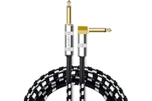 Penker Guitar Instrument Cable 10 Foot,1/4 Inch Right Angle to1/4 Inch Straight Gold Plated Guitar Cord,Good for Instrument Electric Guitar/Bass/Keyboard with Black White
