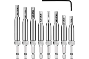 SHANDERBAR Self Centering Drill Bit Set, Self Centering Hinge Tapper Core Hole Puncher,Self Centering Hinge Tapper Core Drill Bit Set with 1 Hex Key & 8 Drill Bits for Woodworking, Door Window(5/64‘’-1/4’).