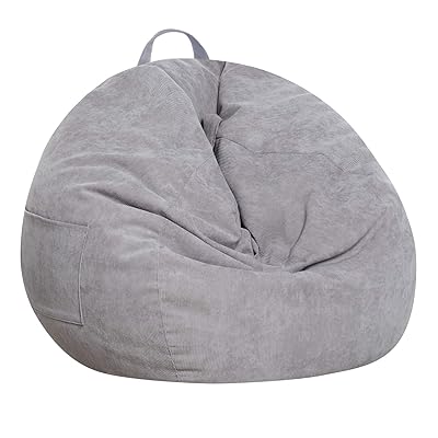 SANMADROLA Stuffed Animal Storage Bean Bag Chair Cover (No Beans) for Kids and Adults.Soft Premium Corduroy Stuffable Beanbags for Organizing Children Plush Toys or Memory Foam Small 100L (Grey)