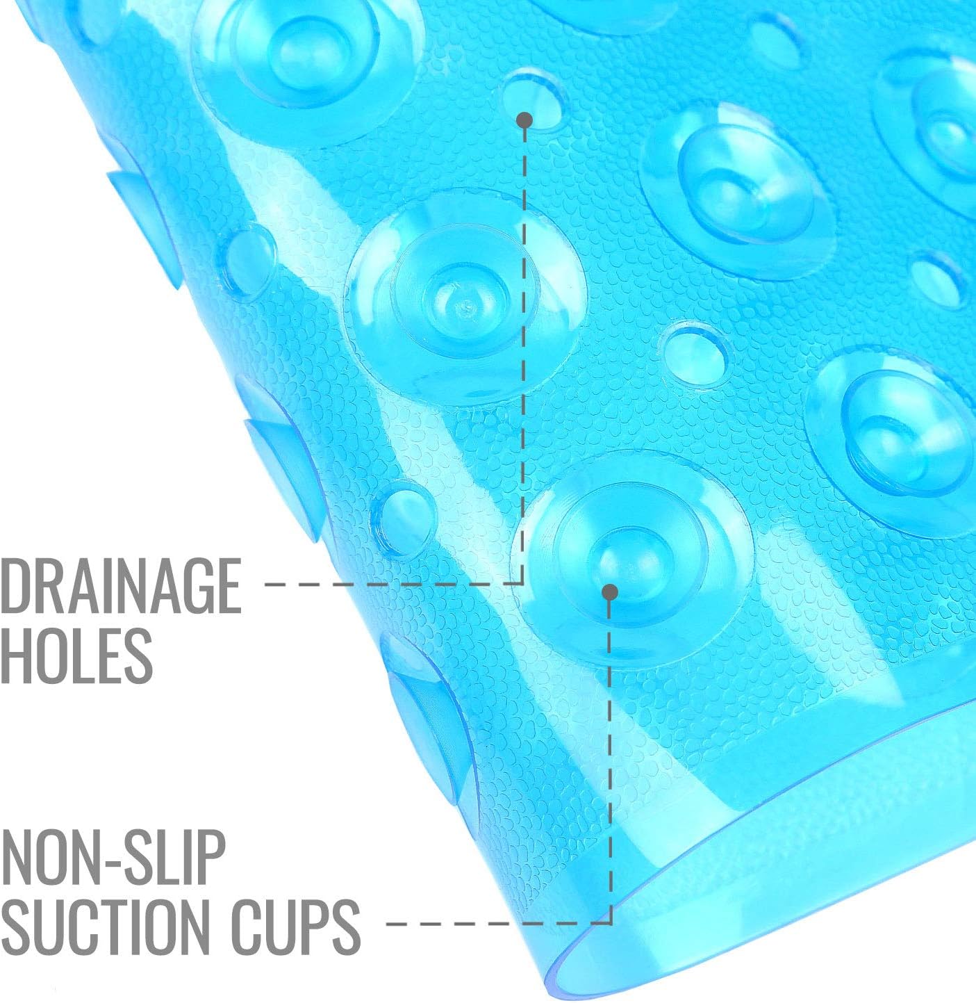 HealthSmart Antimicrobial Bath Mat with Non-Slip Suctions and Drain Holes, Extra Long, Light Blue: Health & Personal Care