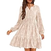 YOVION Girls Long Sleeve Dress Fall Floral V Neck Tiered Ruffle Holiday Party Mini Dresses with Pockets for 6-12 Y
