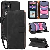 JHWVVTF for iPhone 11 Case Wallet, RFID 4 Card Slots, Wrist Strap, Black | RFID Blocking, Stand, Magnetic Closure, Cash Pocket, Soft Premium PU Leather, Shockproof Protective, Flip Case Cover