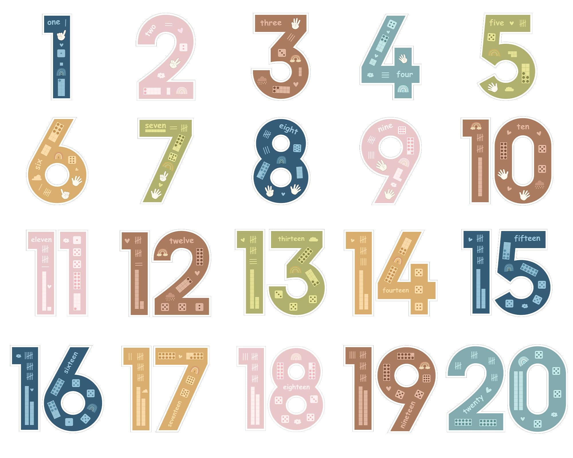 Photo 1 of 20Pcs 13In Boho Jumbo Numbers Bulletin Board Set Boho Rainbow 1-20 Cutouts for Wall Decoration Learning Educational Teaching Tool Supplies