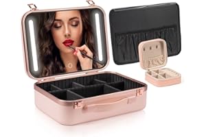 Extrei Gent Makeup Travel Lighted Case with Large LED Light Mirror Coetic Bag Organizer Professional Adjustable Divider Storage, Waterproof Portable Make up Train Box Accessories And Tools Case