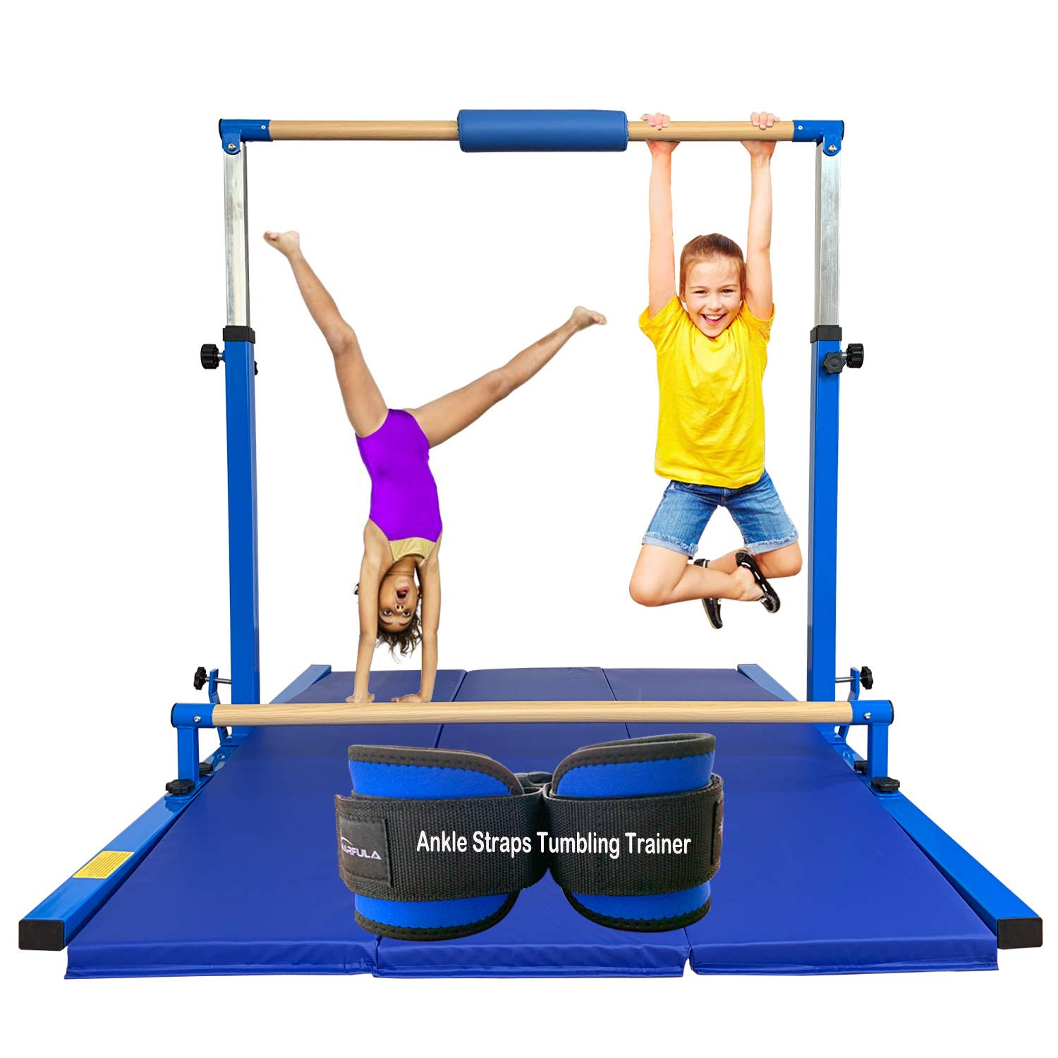 Marfula Adjustable Gymnastics Bar 6 Ft Kip Bar with Mat for Kids and Gymnast Exercise Home and Gym Club Use