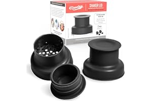 Masontops Cocktail Shaker Lids – Compatible with any Regular Mouth Mason Jar – 2-Pack with 1oz Jigger Caps - Black