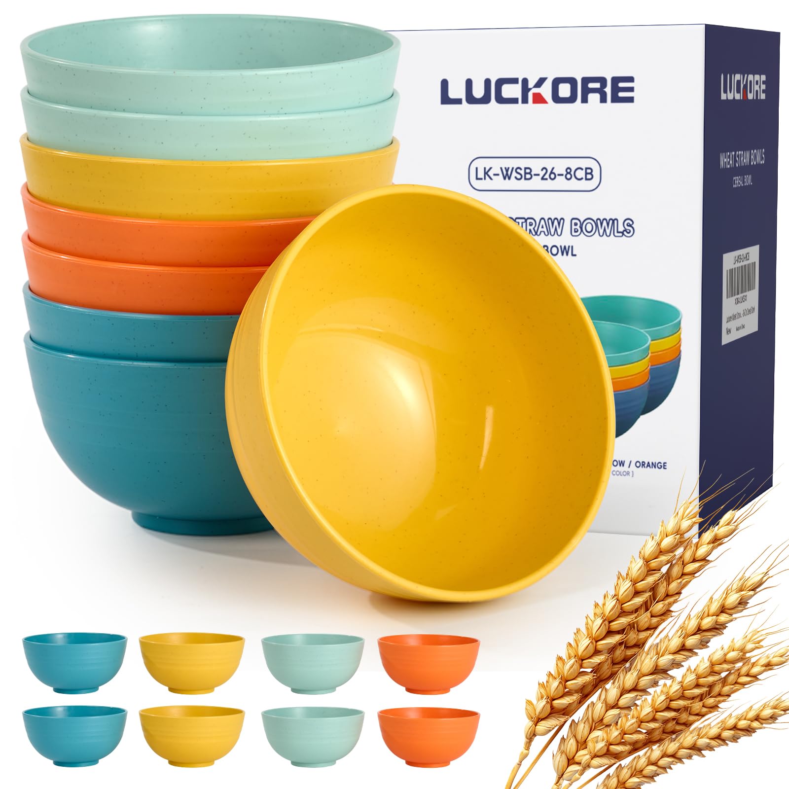 Photo 1 of Luckore Unbreakable Wheat Straw Cereal Bowls, 26 oz Reusable Cereal Bowls Set of 8, Microwave & Dishwasher Safe, Suitable for Kitchen Soup and Salad, Multicolor 4 Colors