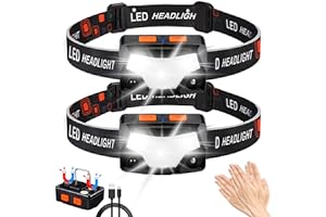 Headlamp Rechargeable,Buthsku 2 Pack 2000 Lumen Super Bright Motion Sensor 14 Modes LED Headlamp, Waterproof Lightweight Flas