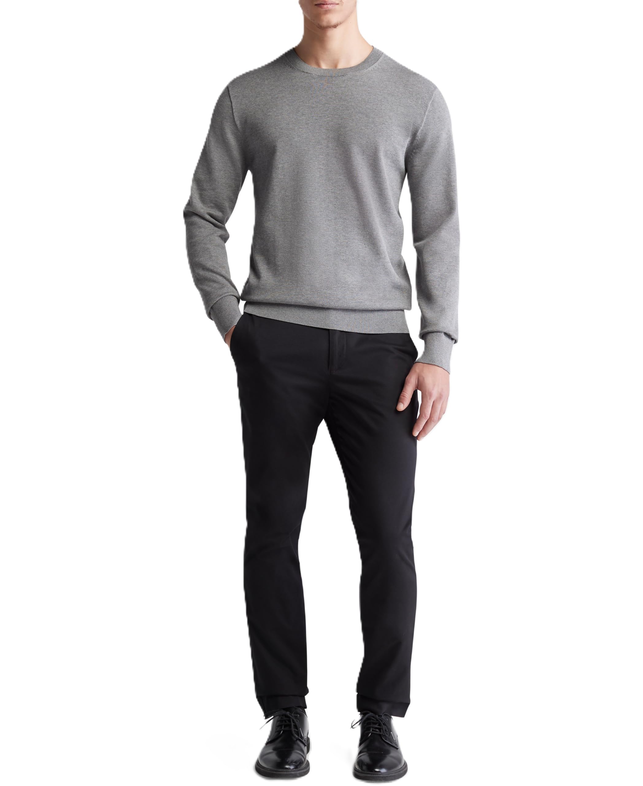 Calvin Klein Men's Supima Cotton Solid Monogram Logo Sweater Grey Heather Image