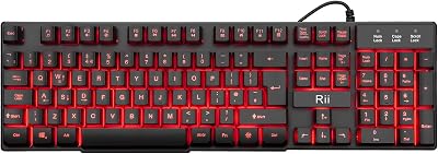 Rii RK100 Gaming Keyboard 105 Keys Red Purple Blue Backlit UK Layout