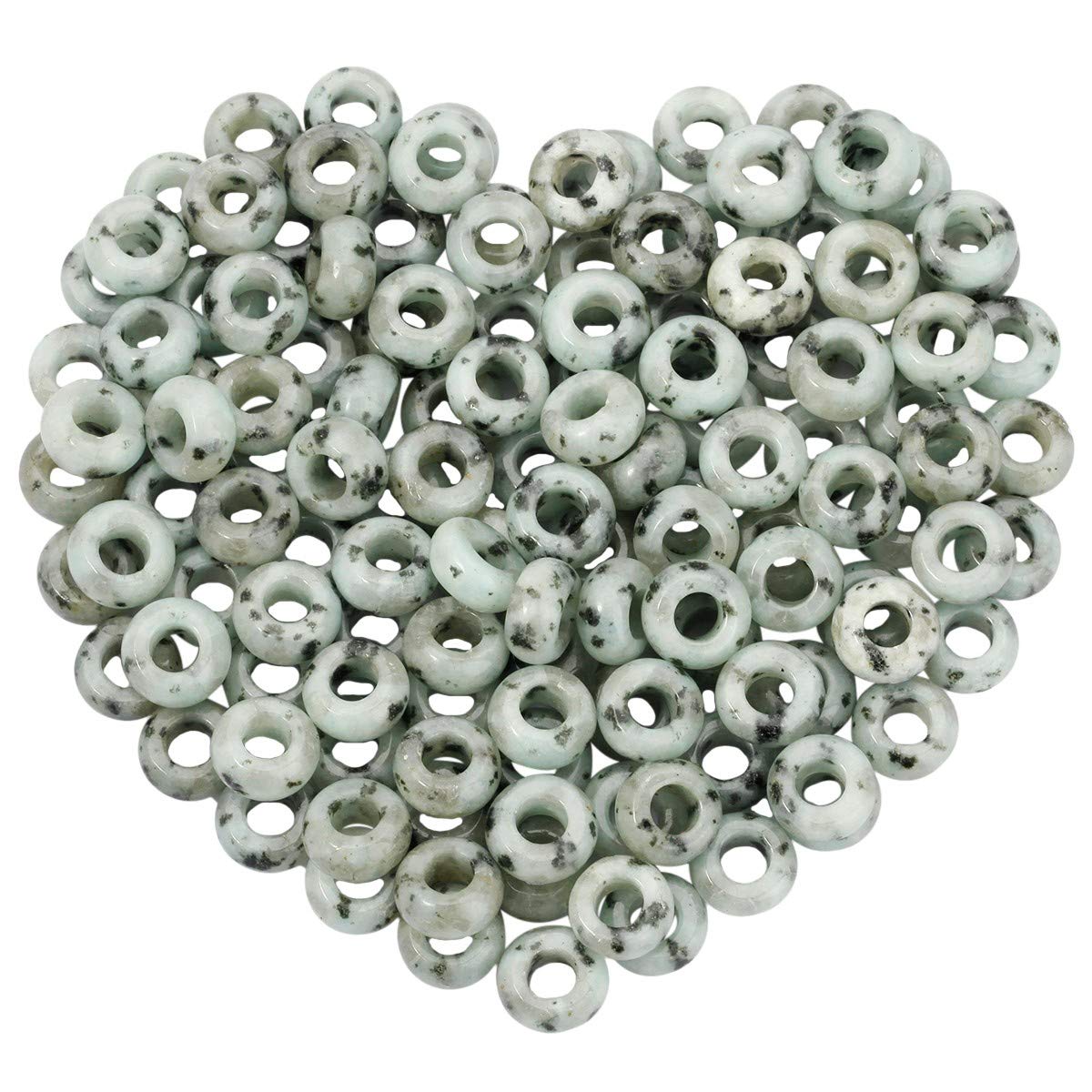 mookaitedecor 20pcs 14mm Natural Sesame Jasper Round Large Hole Gemstone Beads for Jewellery Making, 6mm Hole Loose Rondelle Crystal Stone Beads for Crafting European Bracelet Macrame DIY Projects