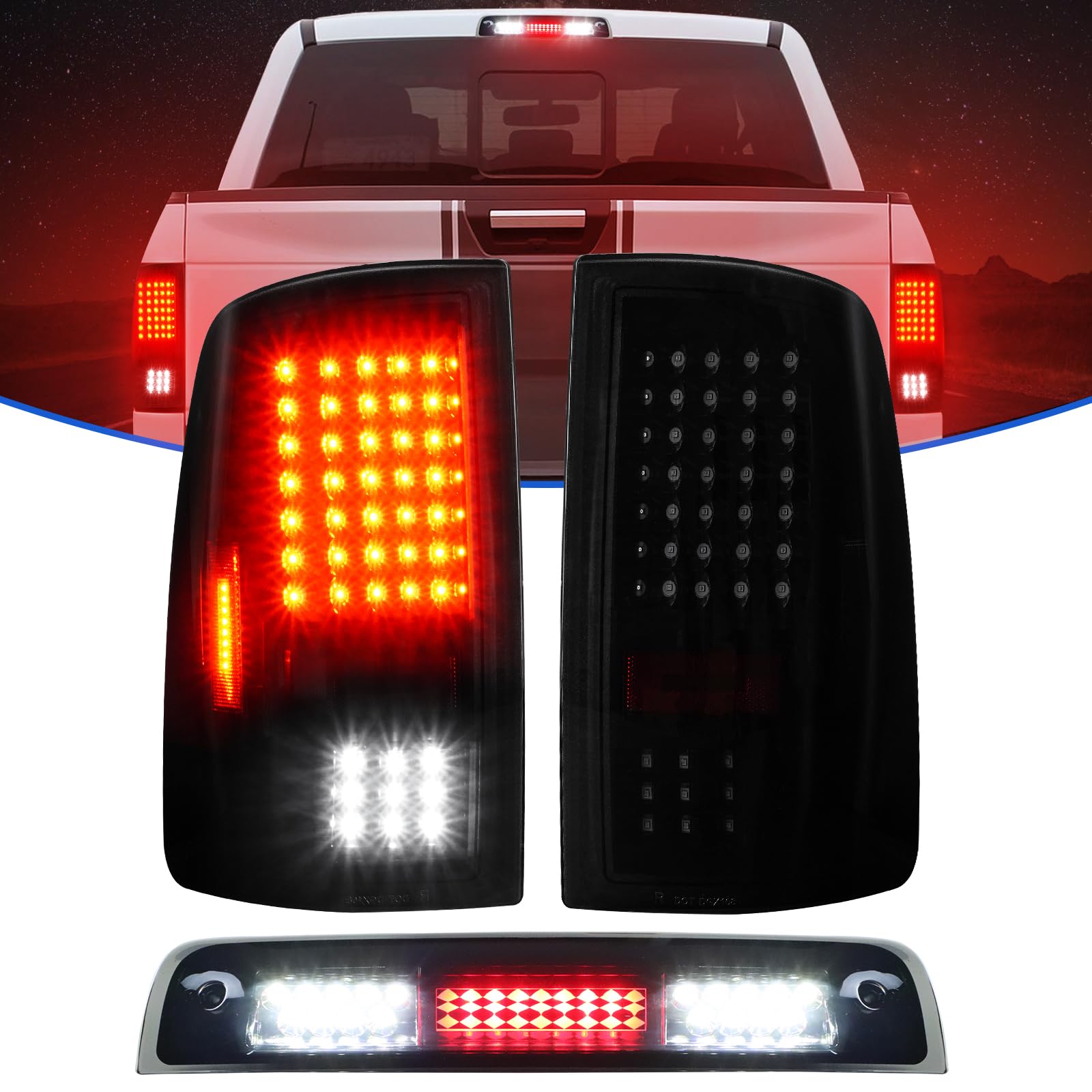 Photo 1 of LED Tail Lights Assembly Fit for Dodge Ram 1500 2009-2010, 2500 3500 2010, for Ram 1500 2500 3500 2011-2018, 1500 Classic 2019(Only Fit FactoryHalogen Version and 921 Reverse Bulb),Smoke Lens