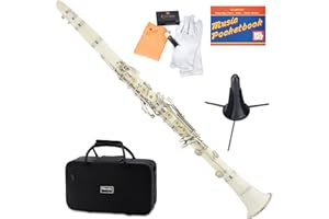 MENDINI BY CECILIO Mendini by Cecillo Bb Clarinet w/Case - Best Beginners Clarinet for Students, Adults and Kids w/Stand, Pocketbook, Mouthpiece and 10 Reeds - Wind & Woodwind Musical Instruments - White