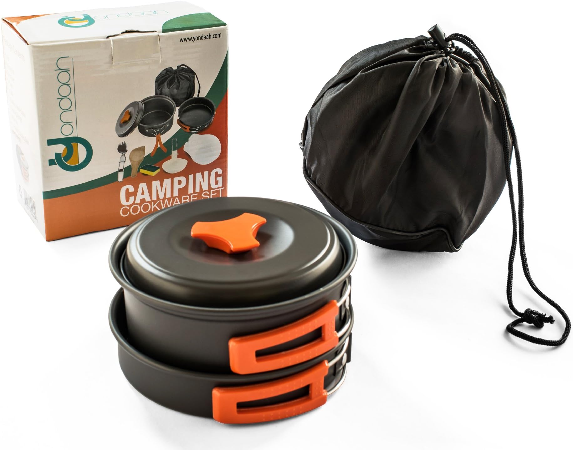 CAMPING COOKWARE SET MESS KIT - Lightweight, Compact and Durable 10 piece Outdoors Hiking Backpacking Camping Cooking Equipment Set in an easy to carry Nylon Bag AND Bonus Folding Spork