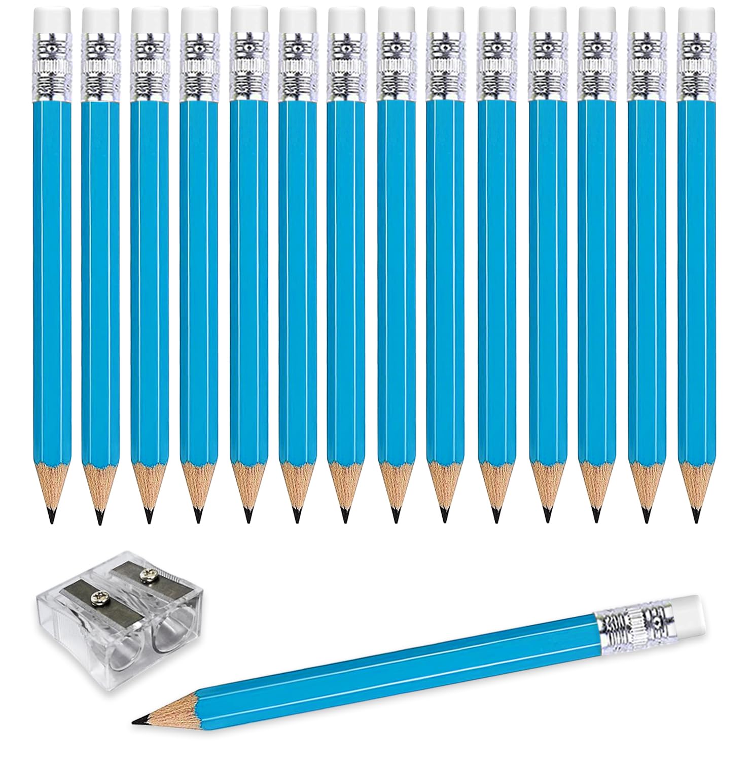 Adhere 25pcs Golf Pencils with earser Hexagon Wooden Pencils Graphite 2B for Golf Event Scoring,Classroom,Wedding,Company Meetings,Pew, Pocket (Blue)