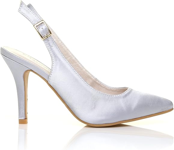 Faith Silver Satin Stiletto High Heel Slingback Bridal Court Shoes