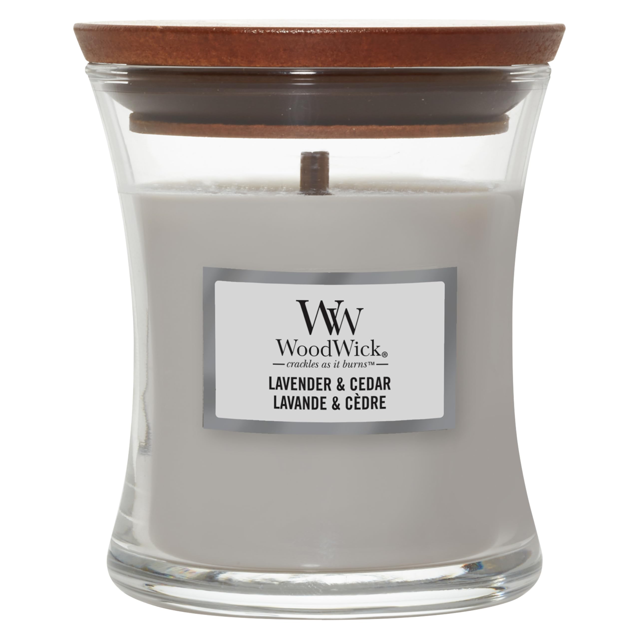 WoodWick Scented Candle with Crackling Wick | Lavender & Cedar Mini Hourglass Candle | Up to 20 Hours Burn Time | Perfect Gifts for Women