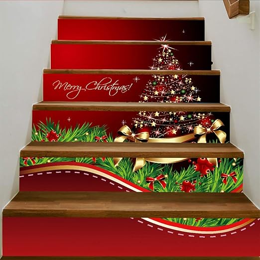Jeffergarden 3D Christmas Decorative Stairs Riser Decal Stairway Stickers Family