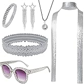 GANZHOUYILAN 6 Pcs 70s Women Disco Accessories Sequin Scarf Headband Bracelet Necklace Earrings Sunglasses for Birthday Disco Costume