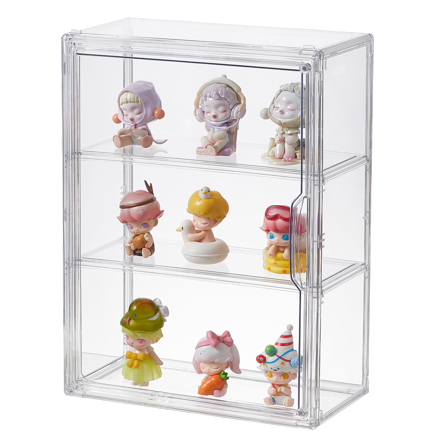 Photo 1 of 3 Tiers Clear Display Case, Plastic Storage Bins with 2 Adjustable Divider and Magnetic Door,Stackable Display Box for Figures Showcase (1pack)