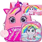 UFNDC Toddler Backpack for Girls, 3pcs Unicorn Sequin Preschool Bookbag with Lunch Box,Cute Kindergarten School Bag