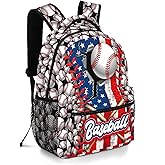 Moduyok Baseball School Backpacks for Boys 8-12 American Baseball Boys Backpack for Kids Children Teens Elementary Middle School Students Bookbag Lightweight Travel Daypack Back Pack