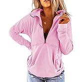 Floral Find Women's Long Sleeve Lapel Half Zip Up Sweatshirt Solid Stylish Loose Fit Casual Pullover Tops