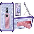 bojioderf Case Compatible for Sony Xperia Xz3 Phone Case Cover [with Tempered Glass Screen Protector] Hybrid Case [Folding Support Magnetic] [Frosted Anti-Fingerprint] Purple