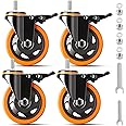 4 Inch Caster Wheels 2200Lbs, Threaded Stem Casters Set of 4 Heavy Duty, 1/2"-13 x 1 (Screw Diameter 1/2", Stem Length 1"), Safety Dual Locking Industrial Castors, Wheels for Cart, Furniture