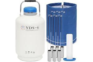 Magula 6L Liquid Nitrogen Container Cryogenic Container (LN2) Aluminum Alloy Liquid Nitrogen Dewar Static Cryogenic Container Liquid Nitrogen Container with 6 Canisters (6L)