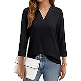 YUCOLEN 3/4 Sleeve Tunic Tops for Women V Neck Collared Shirts Chiffon Work Blouses Dressy Casual S-XXL