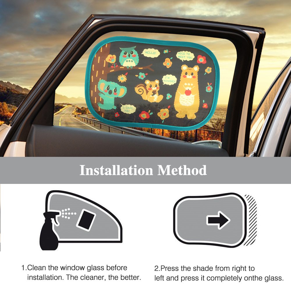 Auto Sonnenschutz Kinder,2 Stück Selbsthaftende Baby Sonnenblende Auto Waldparty Design Sonnenschutz mit uv Schutz vor Hitze & UV Strahlen für Auto Seitenscheiben