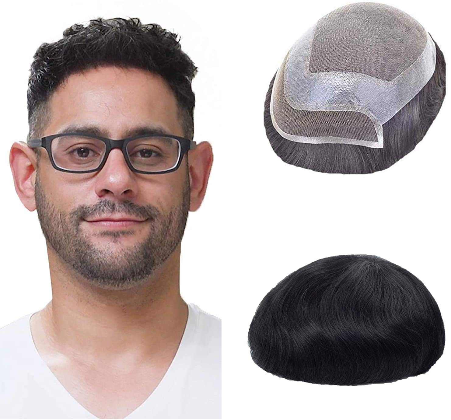 Lordhair Human Hair Toupee for Men, Natural Hairline French Lace Front with Skin Perimeter Men's Hair System