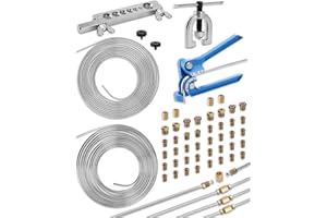 Turnirace 25 ft 3/16in &1/4in Zinc-Plated Brake Line Flaring Tool Kit, Includes 3-in-1 Tube Bender, Double & Single Flaring Tool Set, 4 Threads Unions, 40 Fittings