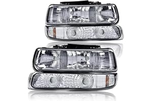 CNNELL Headlight Assembly Compatible with Chevy Silverado 1999-2002/ Suburban Tahoe 2000-2006 (Smoky Lens Chrome Housing Amber Reflector) Left+Right