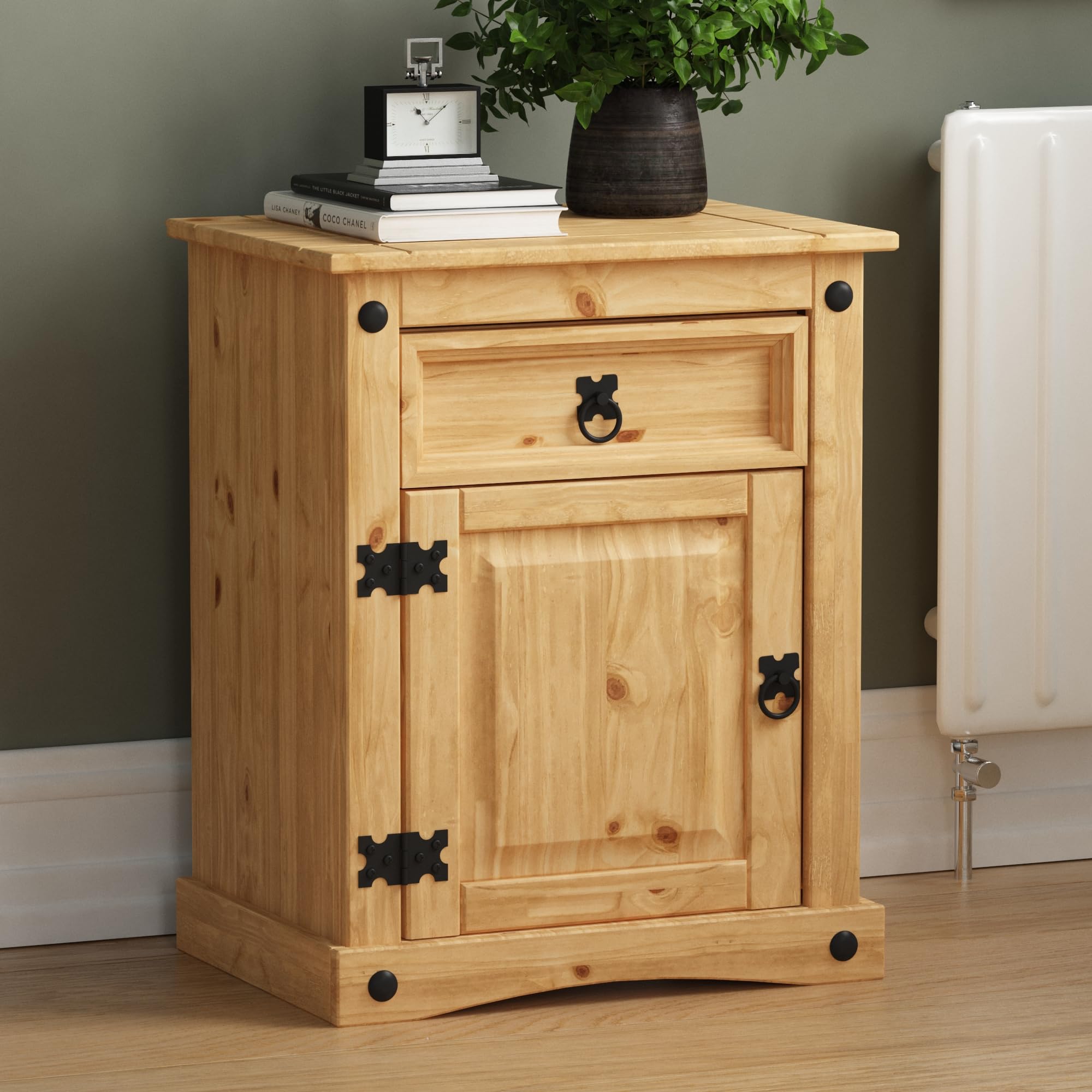 Vida Designs Rectangular 1 Drawer 1 Door Bedside Cabinet, Nightstand, Brown, 35 cm x 48 cm x 60 cm