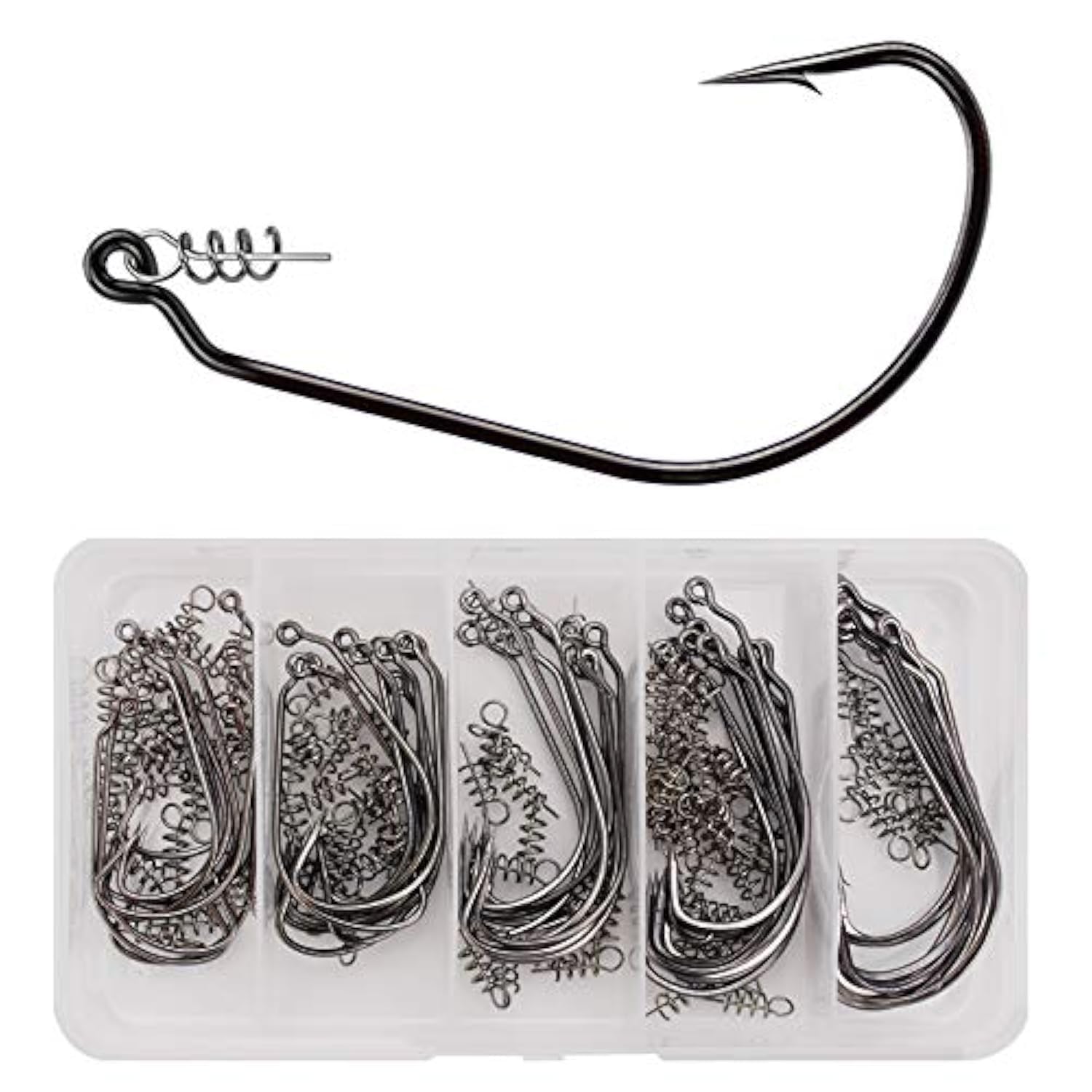 Photo 1 of 50pcs/Box Twistlock Fishing Hooks, High Carbon Steel Swimbait Hooks, Soft Plastic Fishing Hooks with Centering Spring pin Kit for Soft Worm Lures Baits Size 1/0 2/0 3/0 4/0 5/0