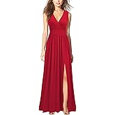 WOOSEA Women Sleeveless Deep V Neck Split Loose Sexy Plain Long Maxi Casual Dress