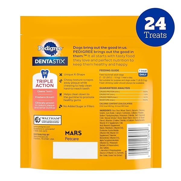 PEDIGREE DENTASTIX DENTAL CHEWS FOR DOGS, SMALL AND TOY BREED DOG TREATS, BEEF FLAVOR, (7) 24CT BAGS (168 TREATS TOTAL)
