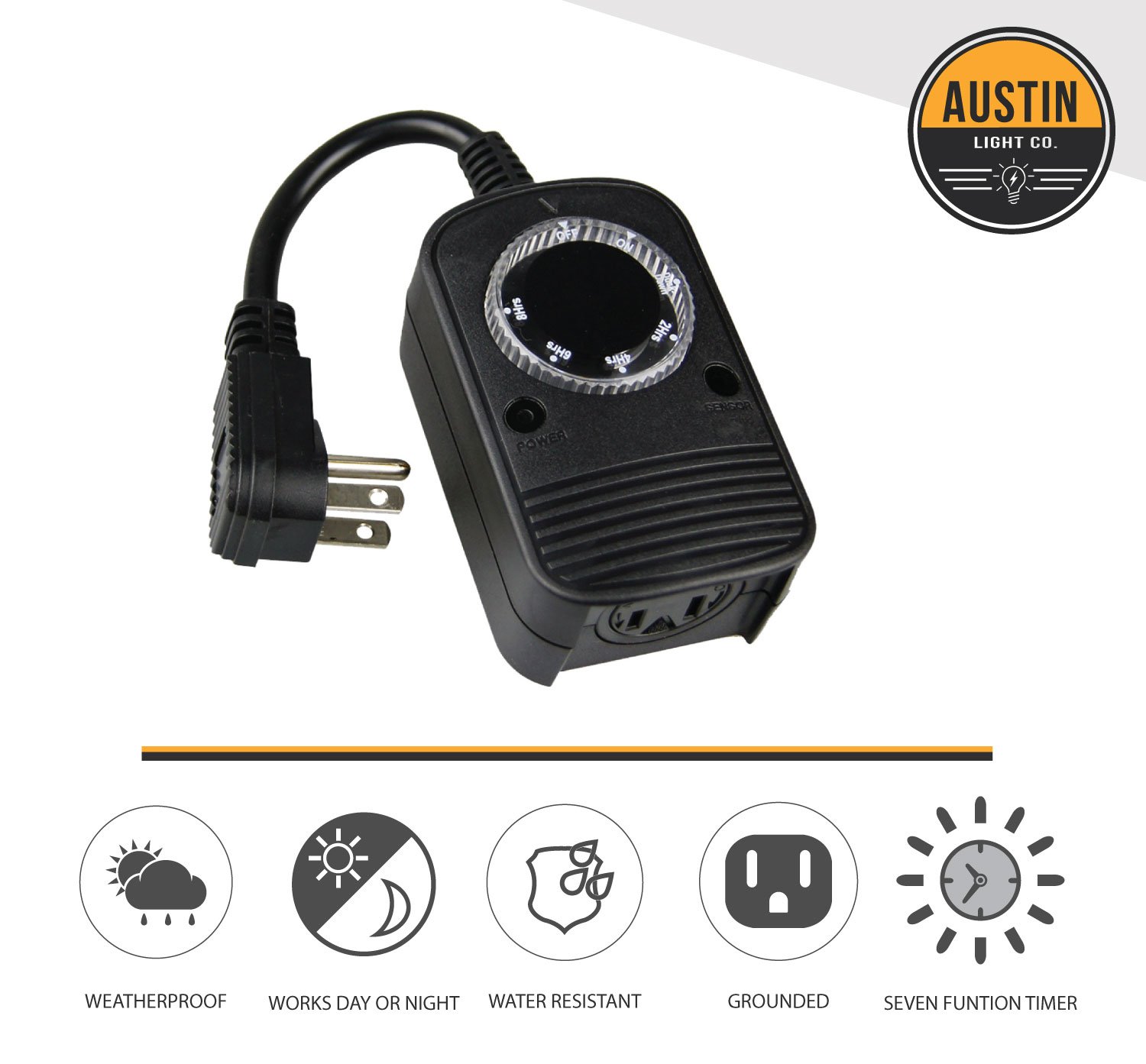 Austin Light Co. 1 Socket Outdoor Outlet Timer with Photocell Light