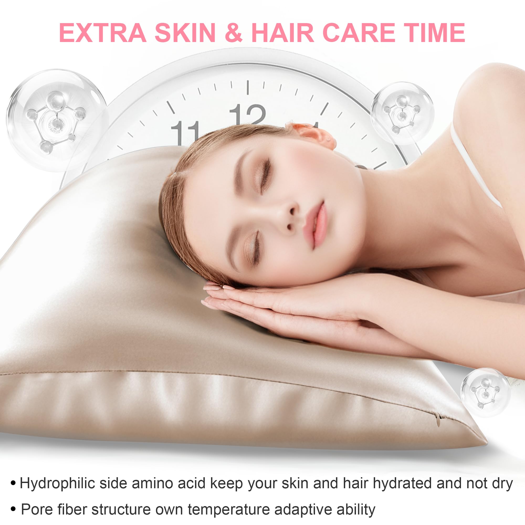 Mulberry Silk Pillow Cases Standard Size with Hidden Zipper, Ultra Smooth and Soft Breathable Cooling Silk Satin Pillowcase for Hair and Skin, Gifts for Women Men (Champagne, 20x26 Inches, 1 Pack) - Image 3