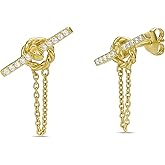 Lavari Jewelers 1/6 Carat Lab Grown Diamond Dangle Toggle Earrings for Women I 18k Yellow Gold Plated 925 Sterling Silver Prong Set Drop Earrings for Her I Hypoallergenic Push Back Drops