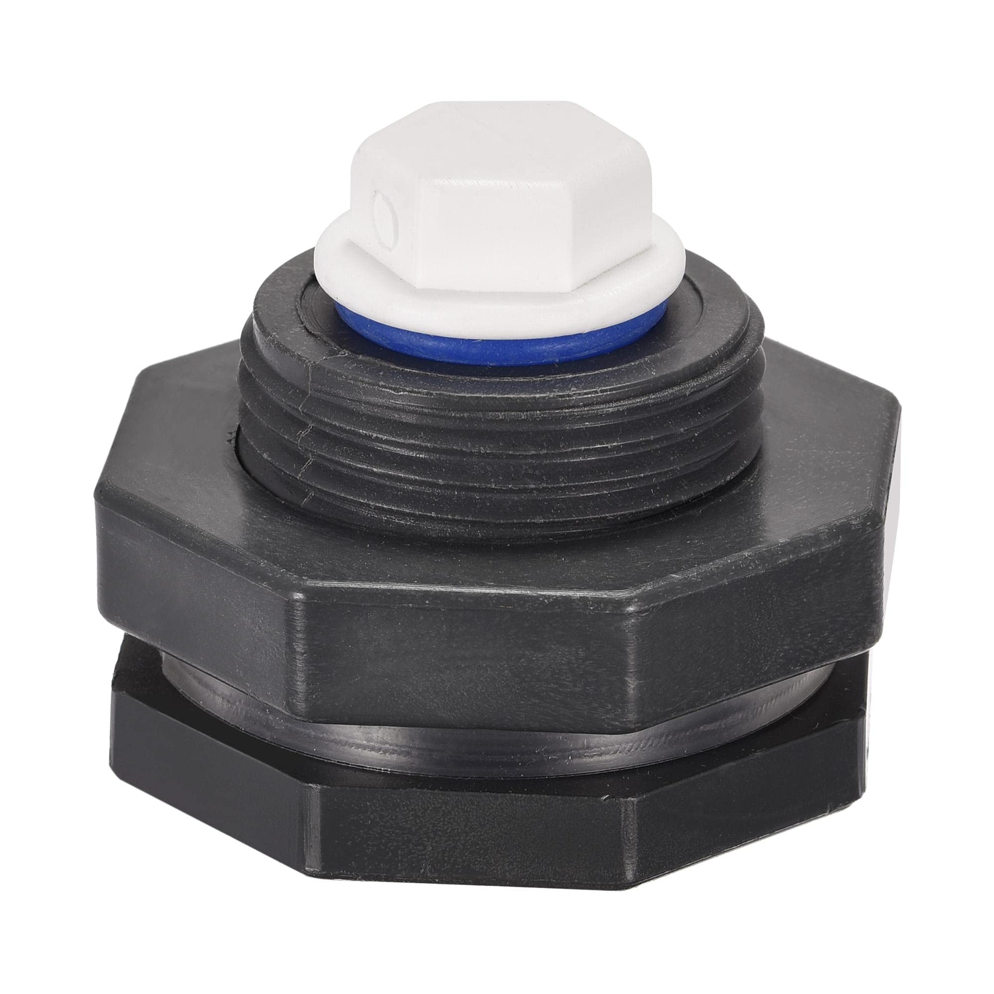 sourcing map PVC Bulkhead Tank Adapter with White Plug Fitting G1/2 Thread for Rain Buckets Water Tanks 1 Set