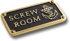 The Metal Foundry Nautical Bathroom Décor Accessories Brass Plaque. Beach Theme Funny Wall Decoration Screw Room Sign