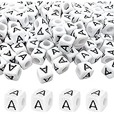 MIIIM 100pcs Pony Beads Letter A for Keychains Making, 6x6mm Large Hole Square Letter Beads for Bracelets Making, Alphabets, Numbers (White and Black)