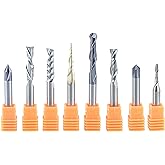 SpeTool CNC Router Bits Carving 8 Pcs Set for Wood Detail Profile V Groove Engraving Solid Carbide 1/4 Inch Shank
