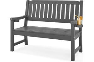 LUE BONA Outdoor Bench, 2-Person HDPS Garden Bench, Outdoor Benches Weatherproof, All-Weather Fade/Rot Resistant Patio Bench for Park, Front Porch, Backyard (Dark Gray)