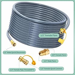 Upgraded 48 Feet 1/2 Inch Natural Gas Hose propane